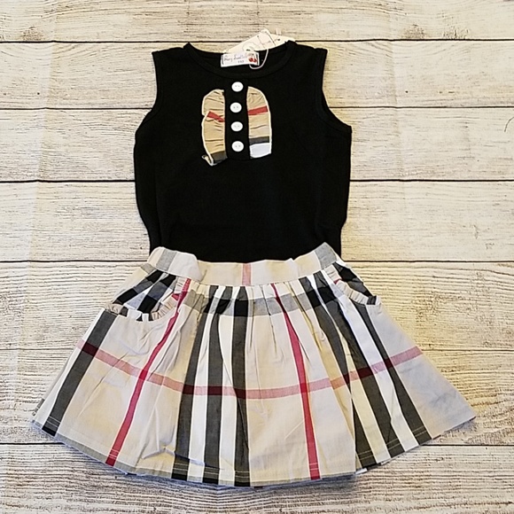 LAST ONE! Cute Toddler Black Shirt Plaid Skirt Set - Picture 7 of 8